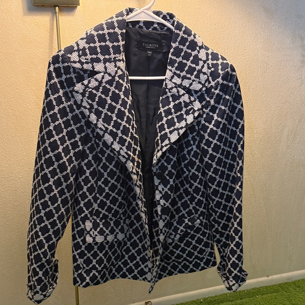 Talbots Women's Navy and White Geometric Blazer